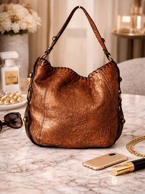 Paolo Masi Italy Metallic Bronze Leather shoulder bag hobo tote